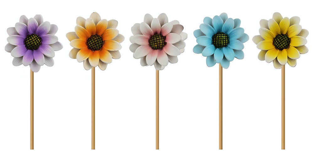 Five colorful flower ornaments