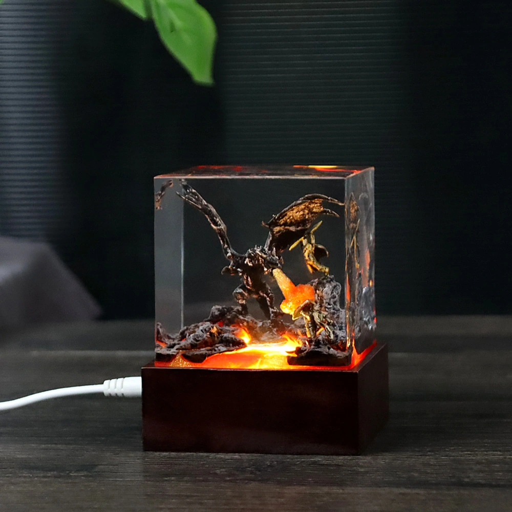 Dragon Slayer Warrior Animation Creative Resin Nightlight Crafts Home Bedroom Crystal Embedded Atmosphere Ornaments