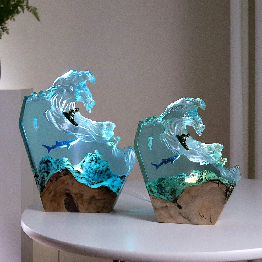 Ocean Resin Lamp  Hot Selling Whale Surf Desktop Ornaments Creative Art Solid Wood Creative Decorative Night Light