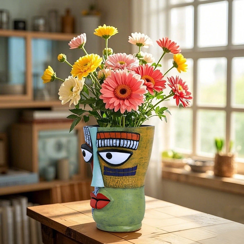  for Creative Human Face Abstract Face Colorful Flower Pot Home Desktop Balcony Courtyard Resin Potted Plant Ornaments