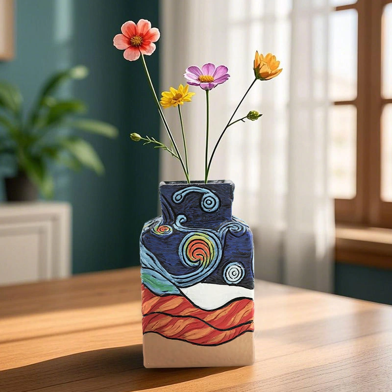 Overseas Hot Selling Van Gogh Art Inspiration Starry Night 3 Piece Set Resin Vase Home Desktop Flower Ornaments Decorations
